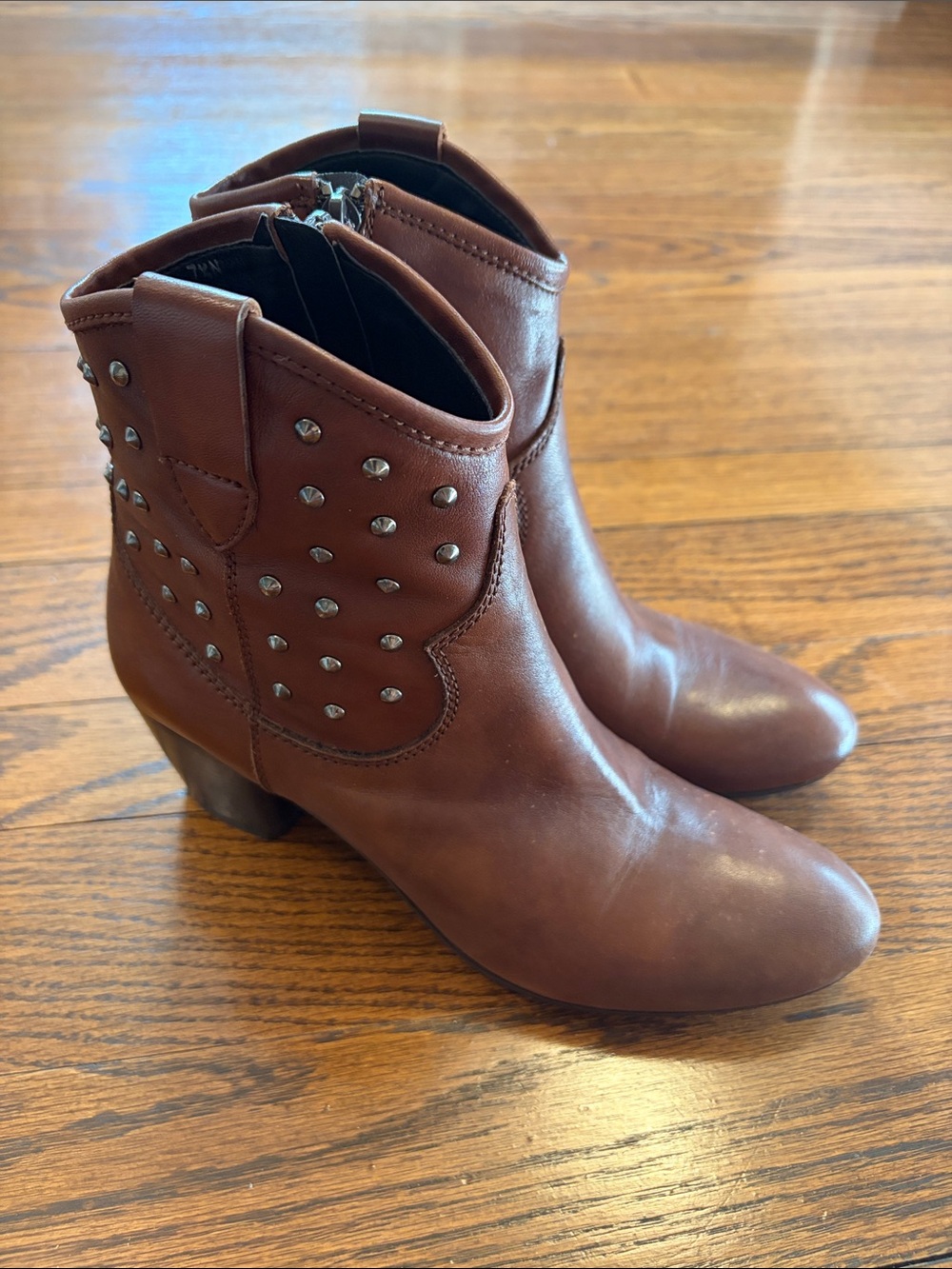 Women's Brown Leather Studded Ankle Boots